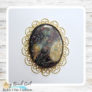 Gorgeous Hand Painted Porcelain Brooch